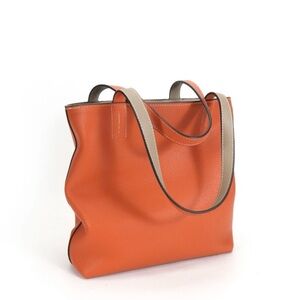 Two-Tone Orange and Tan Women's Leather Shoulder Bag